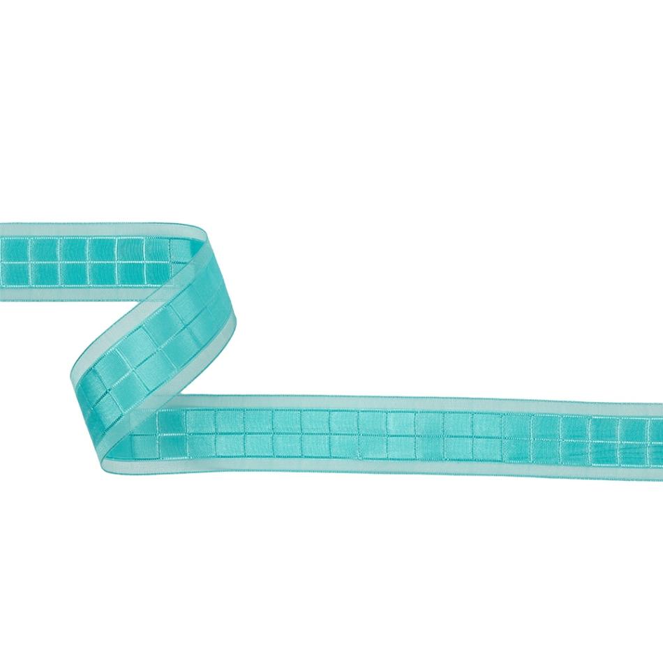 Sheer | Turquoise Squares And Sheer Borders Ribbon – 1" Ribbons Sheer