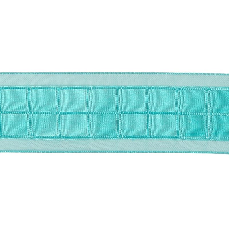 Sheer | Turquoise Squares And Sheer Borders Ribbon – 1" Ribbons Sheer