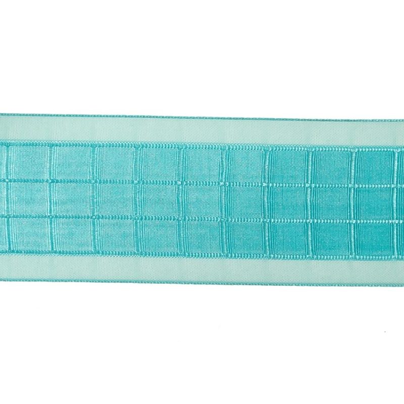 Sheer | Turquoise Windowpane Checks And Sheer Borders Woven Ribbon – 1.5" Ribbons Sheer