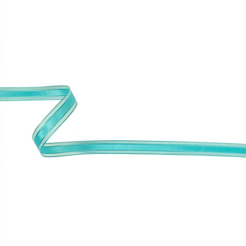 Sheer | Turquoise Woven Ribbon With Sheer Organza Borders – 0.5" Ribbons Sheer