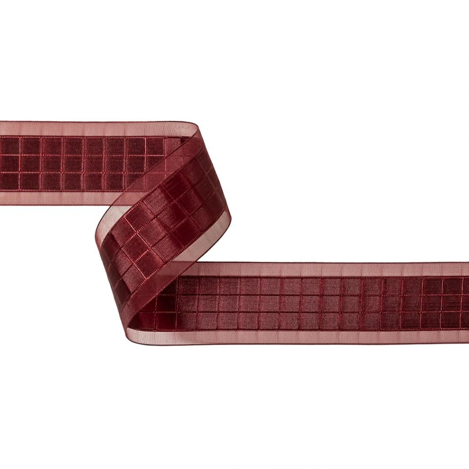 Sheer | Wine Red Windowpane Checks And Sheer Borders Woven Ribbon – 1.5" Ribbons Sheer