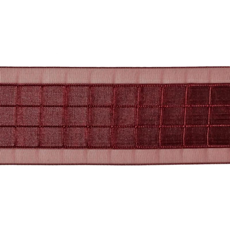 Sheer | Wine Red Windowpane Checks And Sheer Borders Woven Ribbon – 1.5" Ribbons Sheer