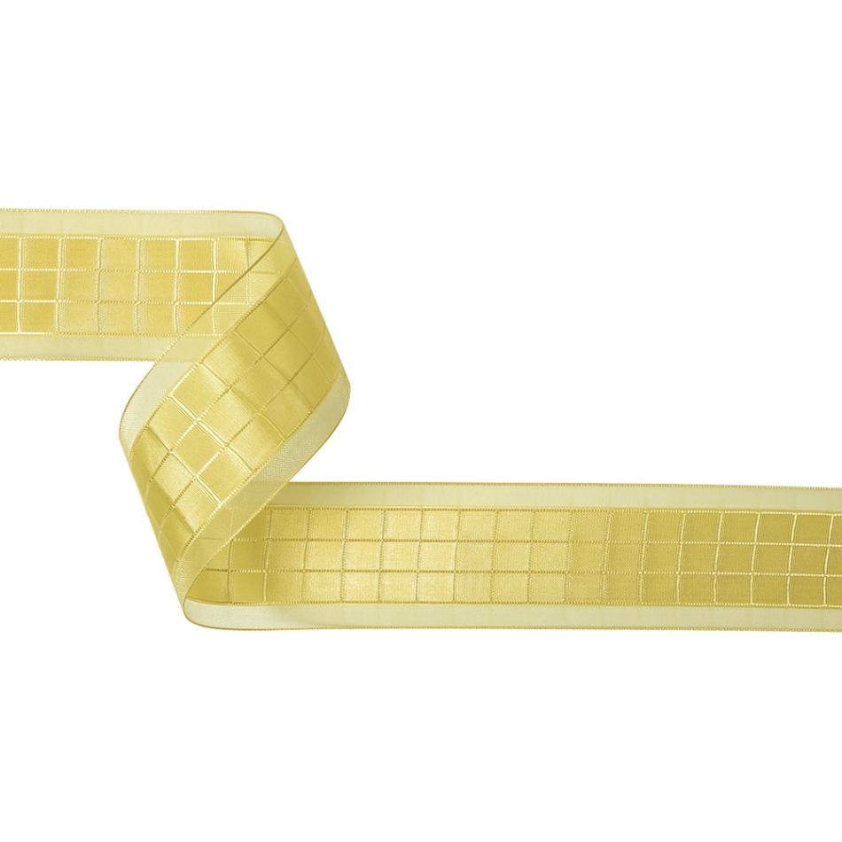 Sheer | Yellow Windowpane Checks And Sheer Borders Woven Ribbon – 1.5" Ribbons Sheer