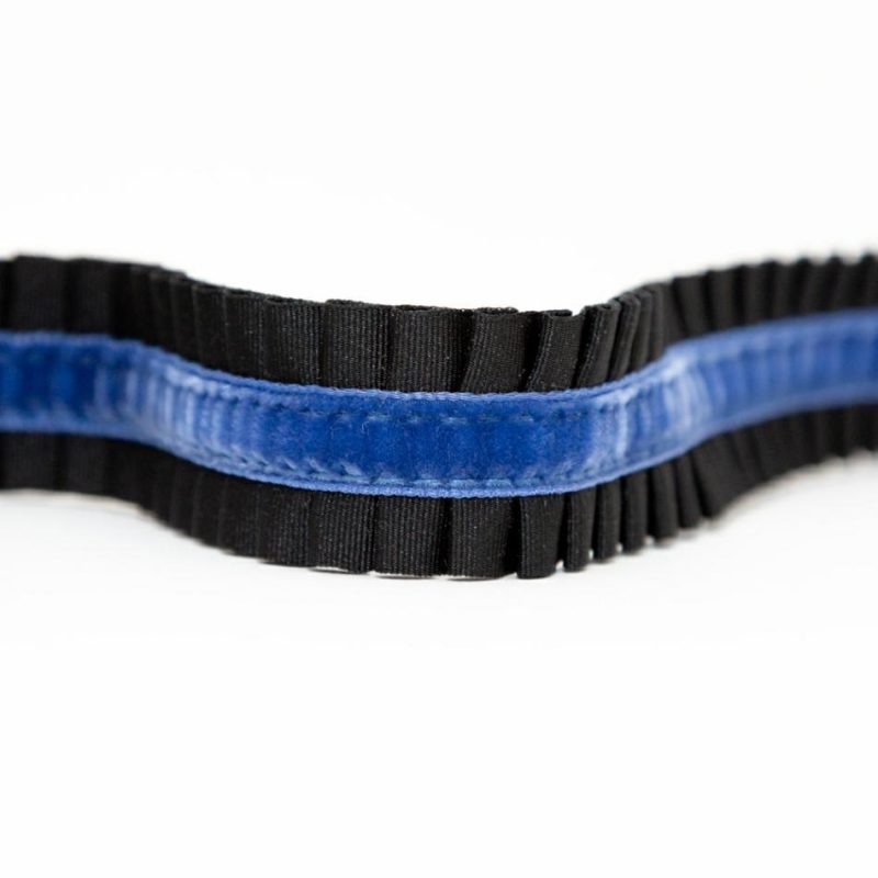 Velvet | Black And Blue Pleated Grosgrain Ribbon With Velvet Center – 1" Pleated & Plisse Black,Blue