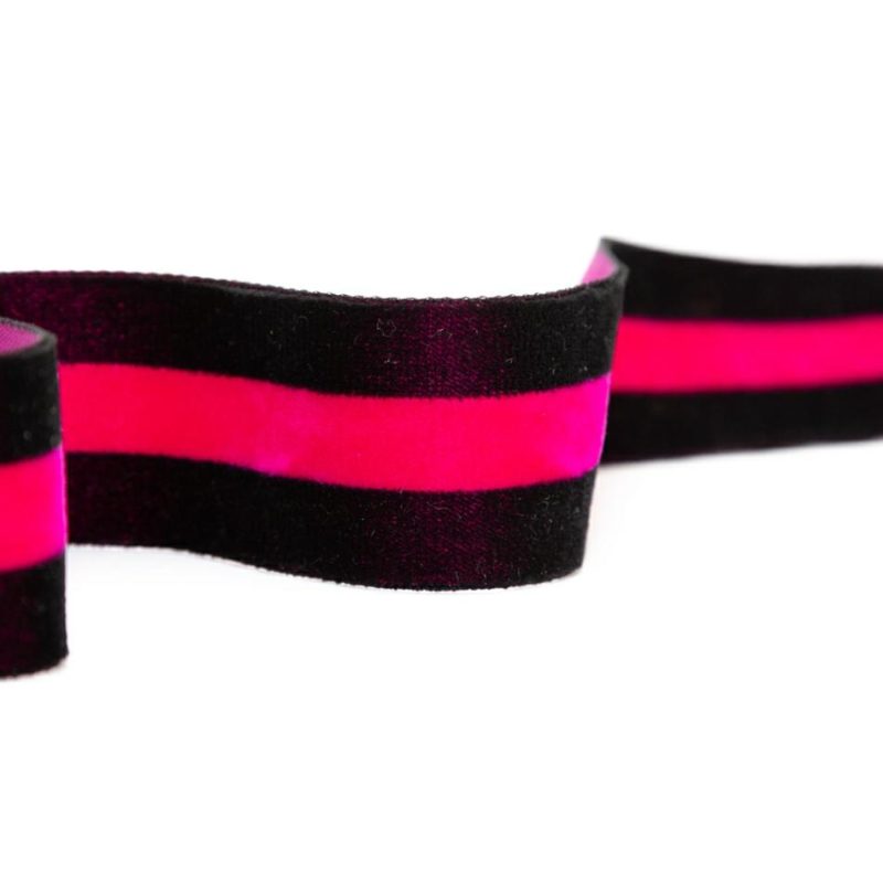 Velvet | Black And Dark Pink Striped Velvet Ribbon – 1.5" Ribbons Black,Dark Pink