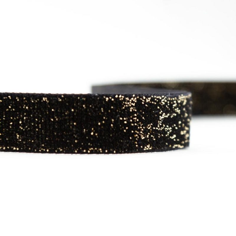 Velvet | Black And Gold Glitter Velvet Ribbon – 0.625" Metallic Metallic