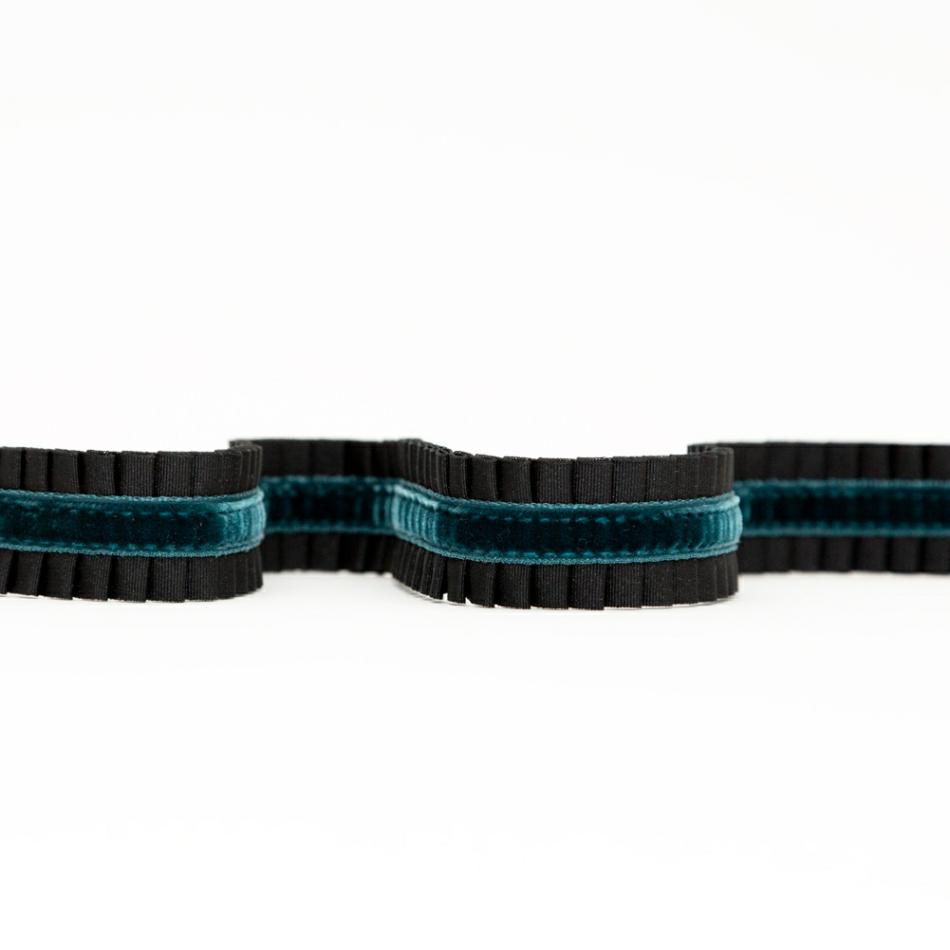 Velvet | Black And Teal Pleated Grosgrain Ribbon With Velvet Center – 1" Pleated & Plisse Black,Teal