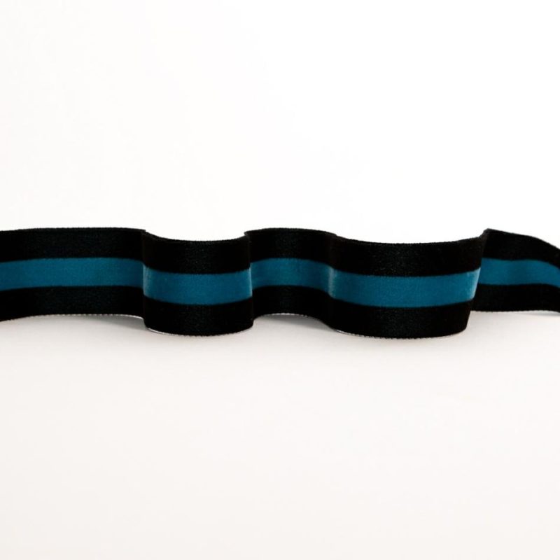 Velvet | Black And Teal Striped Velvet Ribbon – 1.5" Ribbons Black,Teal