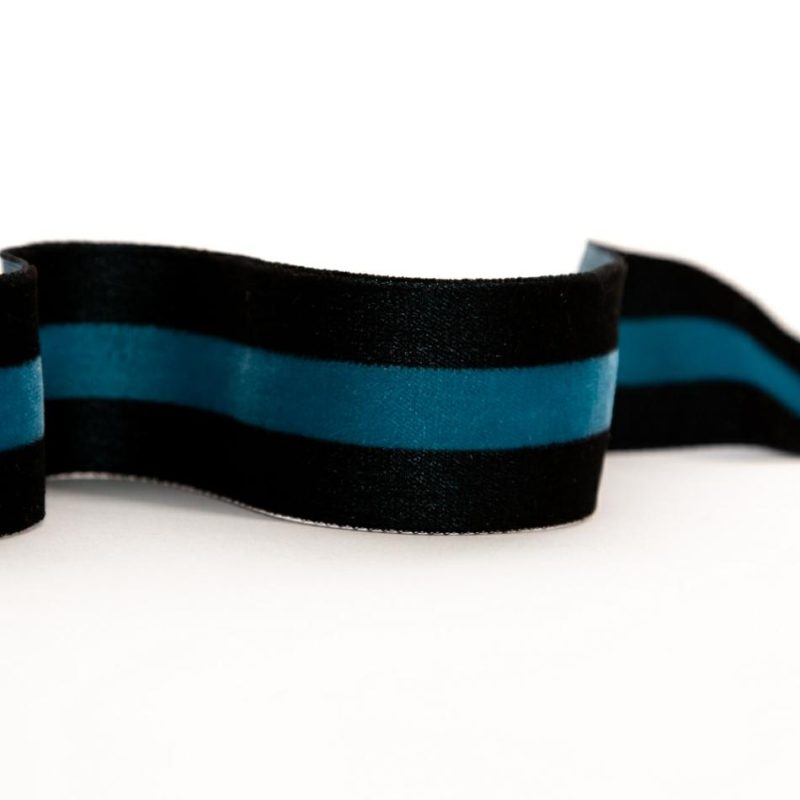 Velvet | Black And Teal Striped Velvet Ribbon – 1.5" Ribbons Black,Teal