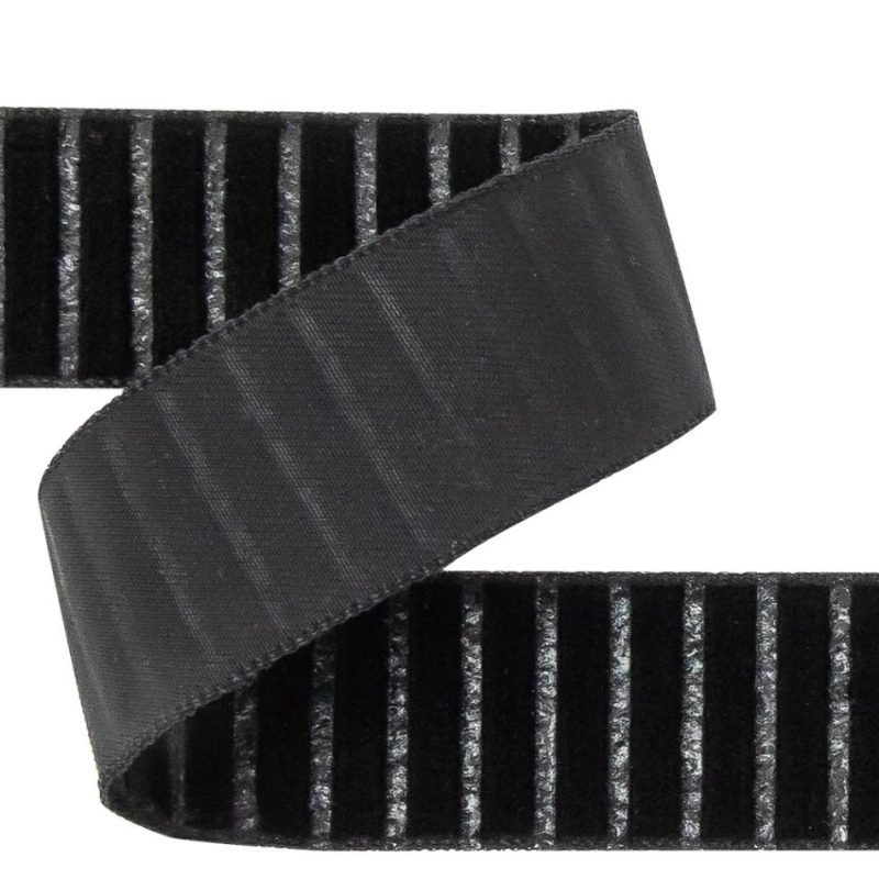 Velvet | Black Vertical Stripes Velvet Burnout Trim – 0.875" Ribbons Black