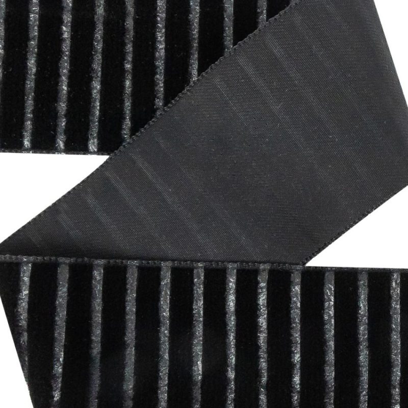 Velvet | Black Vertical Stripes Velvet Burnout Trim – 1.4375" Ribbons Black