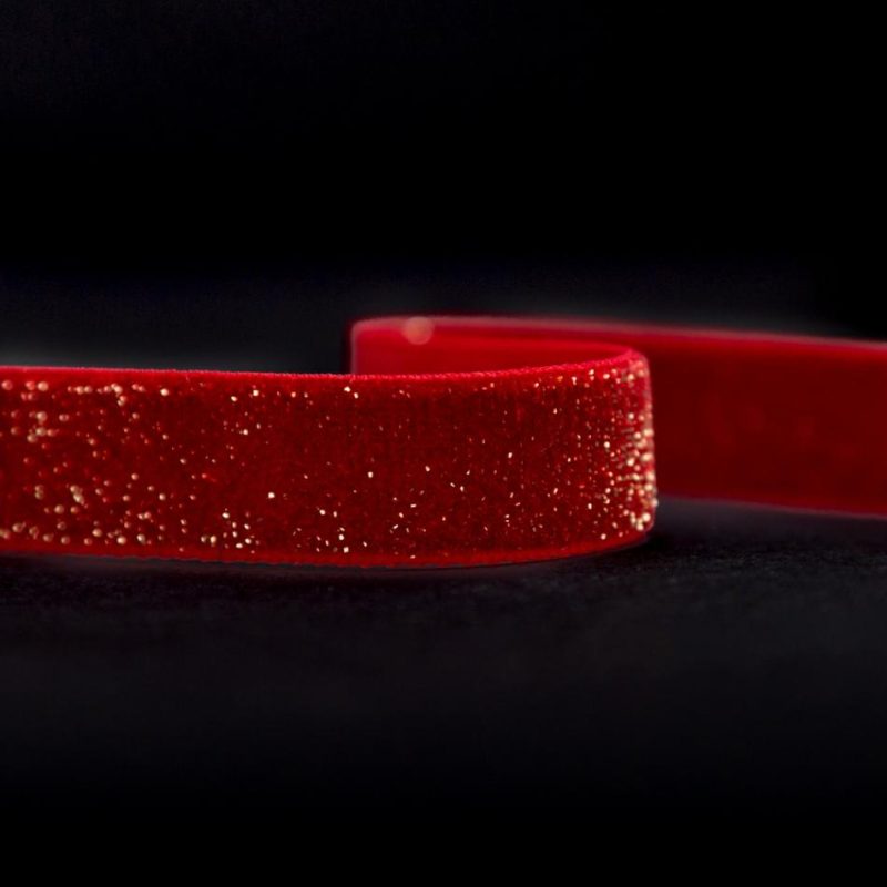 Velvet | Candy Apple Red And Gold Glitter Velvet Ribbon – 0.625" Metallic Metallic