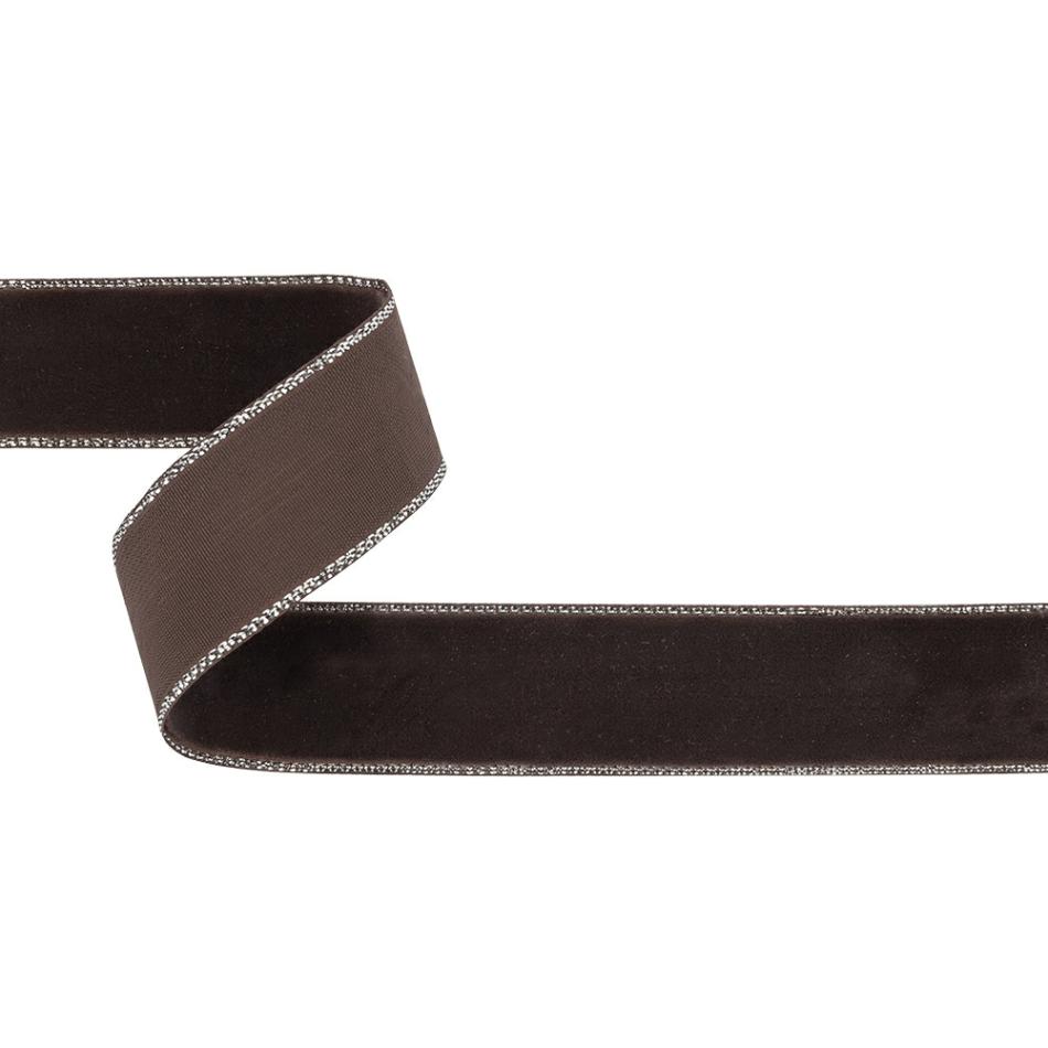 Velvet | Chocolate Plum And Silver Metallic Lined Velvet Ribbon – 0.875" Metallic Chocolate Plum,Ice Flow