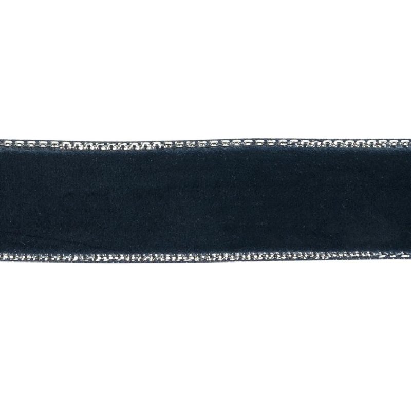 Velvet | Dress Blues And Silver Metallic Lined Velvet Ribbon – 0.625" Metallic Dress Blues,Ice Flow