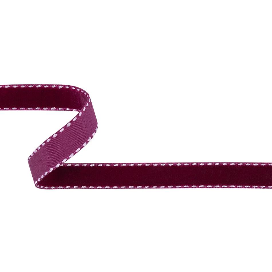 Velvet | Faded Red And White Side-Stitched Velvet Ribbon – 0.5" Ribbons Lucent White