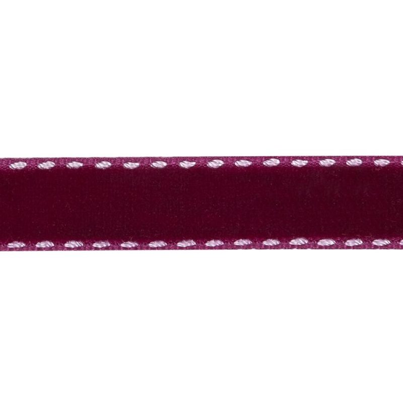 Velvet | Faded Red And White Side-Stitched Velvet Ribbon – 0.5" Ribbons Lucent White