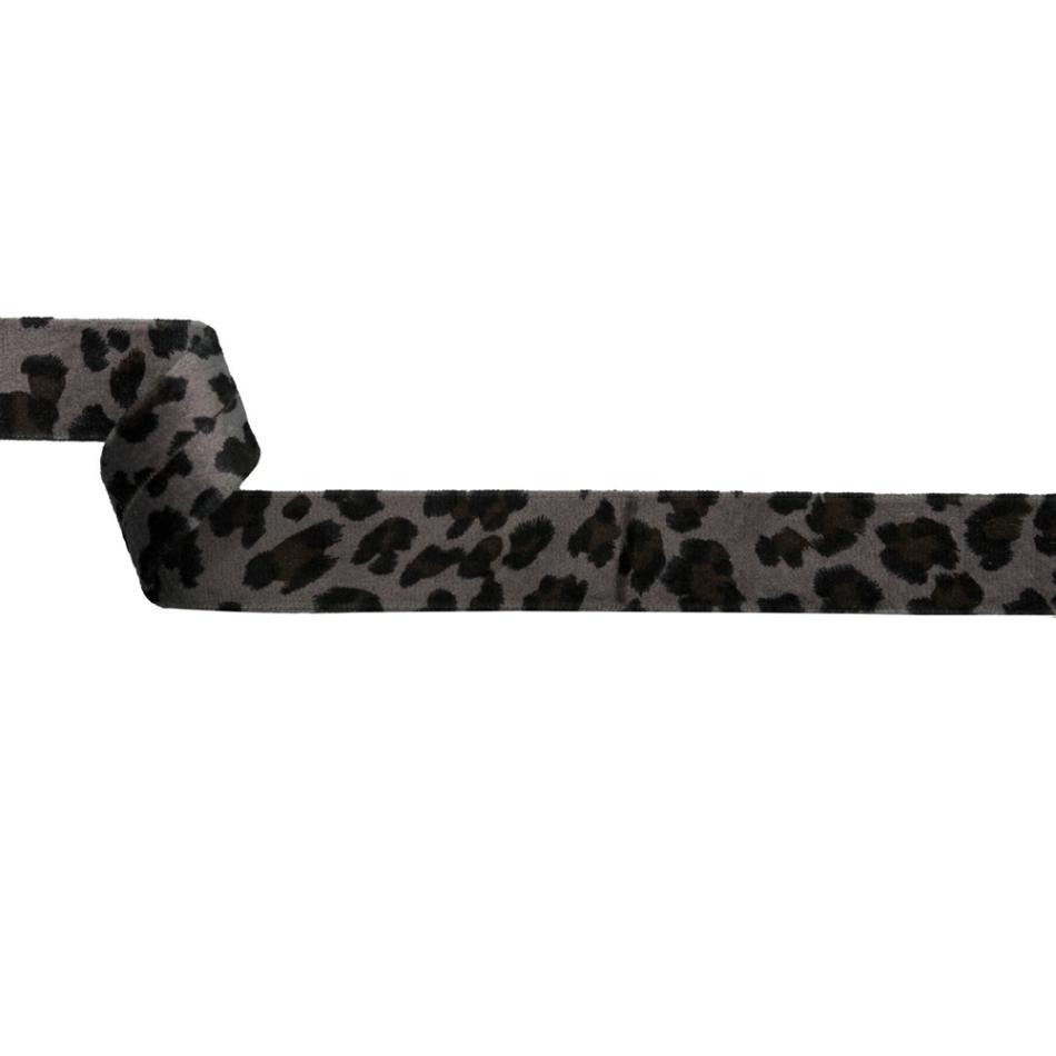 Velvet | Gunmetal Gray Leopard Velvet Single Foldover Bias Tape – 1" Ribbons Gunmetal