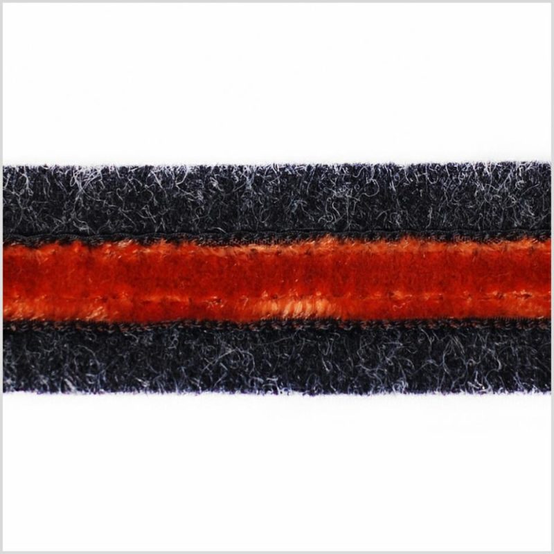 Velvet | Heathered Slate And Orange Velvet On Wool – 1" Ribbons Heathered Slate And Orange