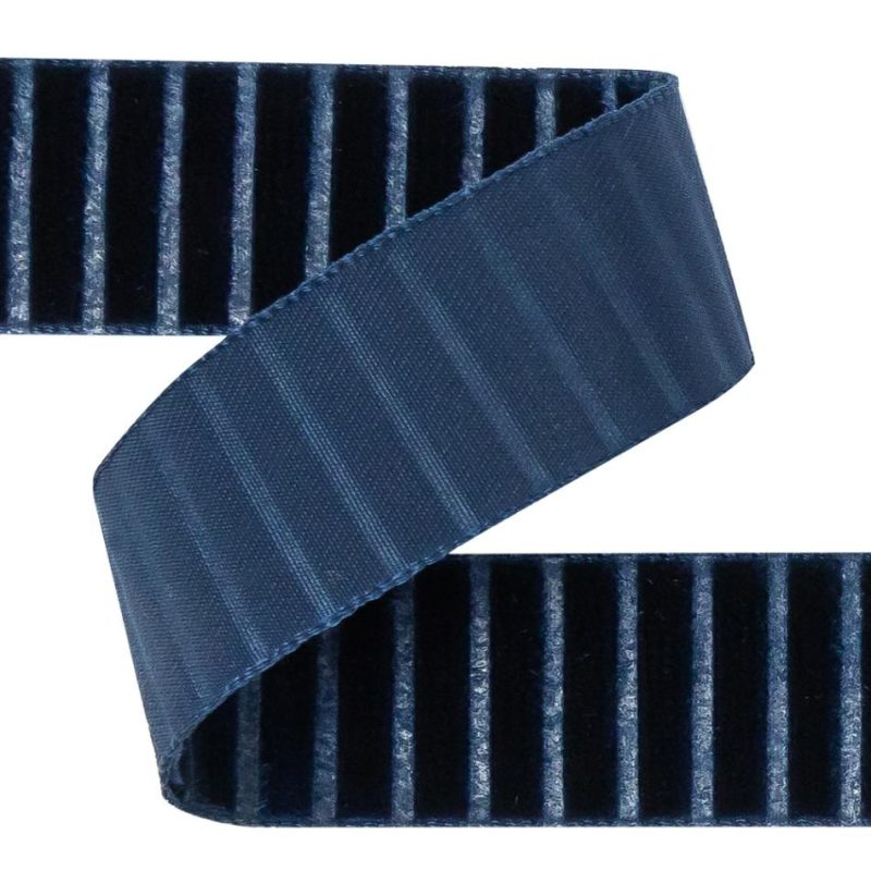 Velvet | Navy Vertical Stripes Velvet Burnout Trim – 0.875" Ribbons Navy