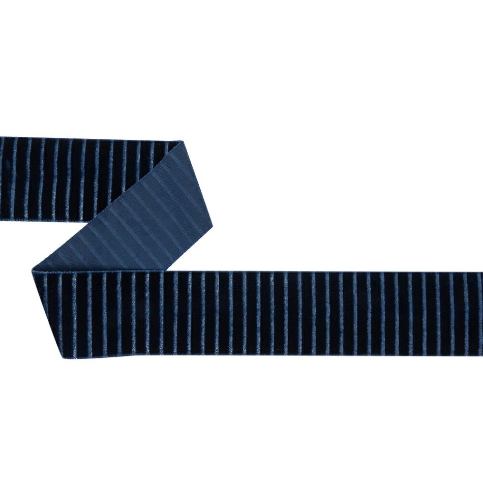 Velvet | Navy Vertical Stripes Velvet Burnout Trim – 1.4375" Ribbons Navy