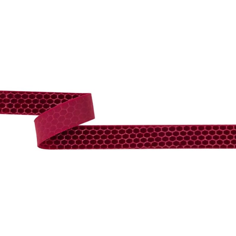 Velvet | Red Honeycomb Velvet Burnout Trim – 0.875" Ribbons Red