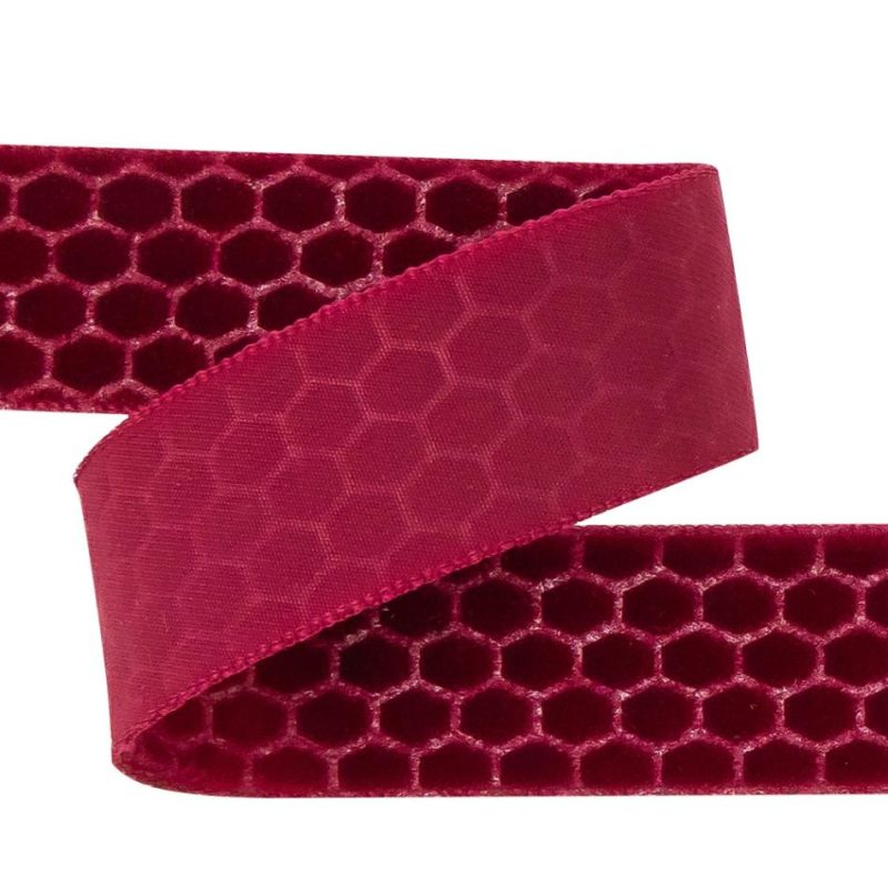 Velvet | Red Honeycomb Velvet Burnout Trim – 0.875" Ribbons Red