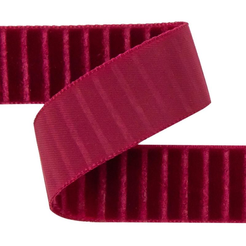 Velvet | Red Vertical Stripes Velvet Burnout Trim – 0.875" Ribbons Red