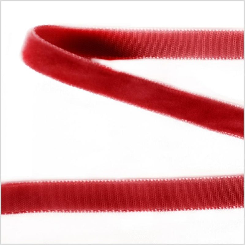 Velvet | Rouge Red Single Face Velvet Ribbon – 0.375" Ribbons Rouge Red