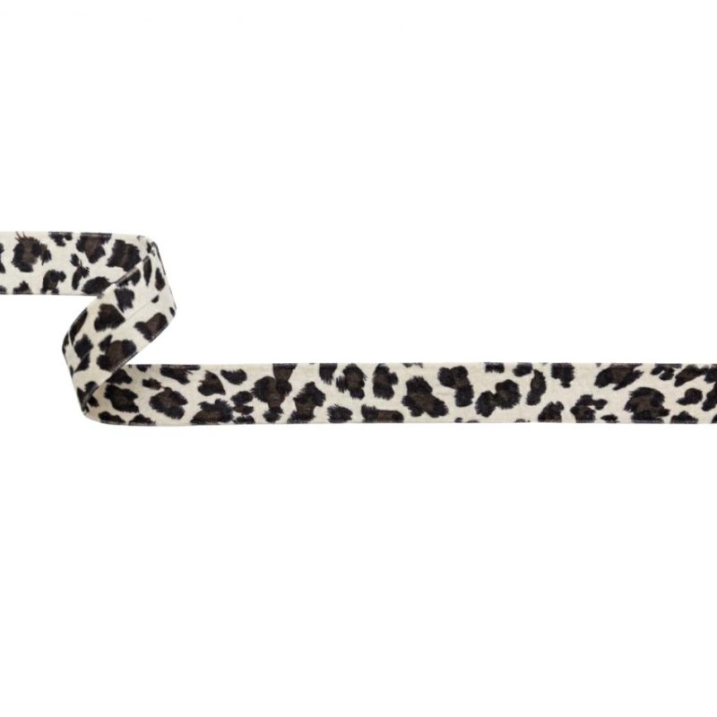 Velvet | Seedpearl Leopard Velvet Single Foldover Bias Tape – 1" Ribbons Seedpearl,Canteen