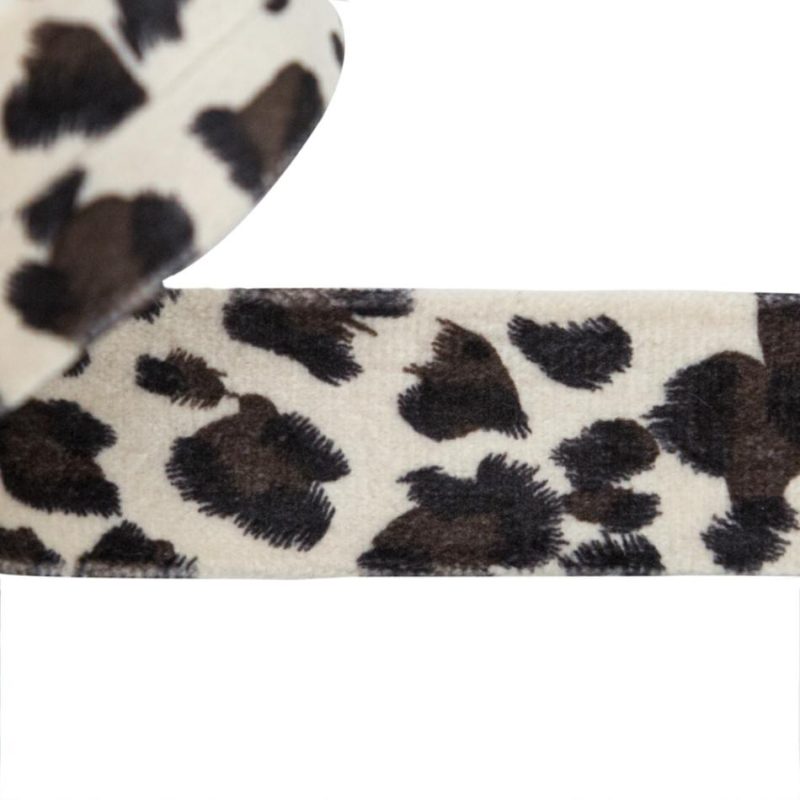 Velvet | Seedpearl Leopard Velvet Single Foldover Bias Tape – 1" Ribbons Seedpearl,Canteen