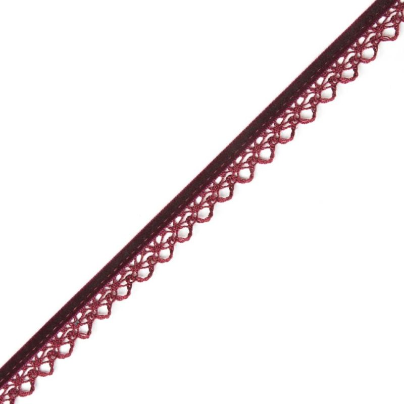 Velvet | Wine Velvet And Lace Trimming – 0.5" Ribbons Velvet