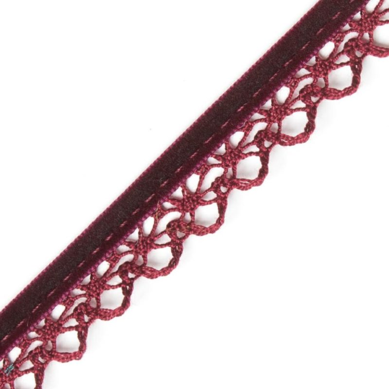 Velvet | Wine Velvet And Lace Trimming – 0.5" Ribbons Velvet