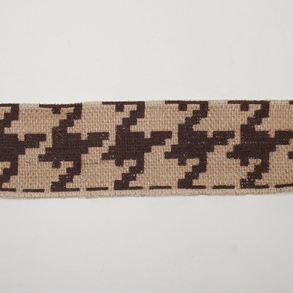 Woven | 2.5" Brown Jute Houndstooth Woven Trim Ribbons Brown