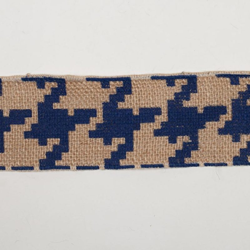 Woven | 2.5" Navy Blue Jute Houndstooth Woven Trim Ribbons Navy Blue