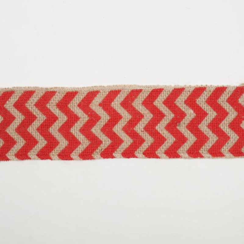 Woven | 2.5" Red Jute Chrevron Woven Trim Ribbons Red