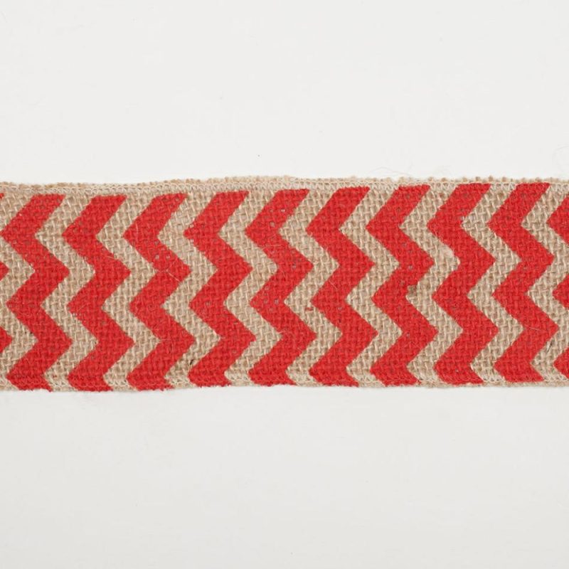 Woven | 2.5" Red Jute Chrevron Woven Trim Ribbons Red