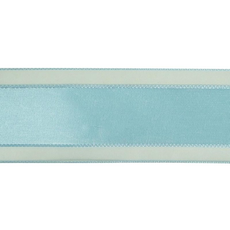 Woven | Baby Blue Woven Ribbon With Sheer Organza Borders – 1.5" Ribbons Sheer