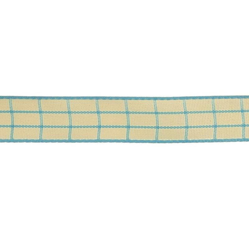 Woven | Baltic Sea And Ethereal Green Windowpane Check Woven Ribbon – 0.625" Ribbons Ethereal Green,Baltic Sea