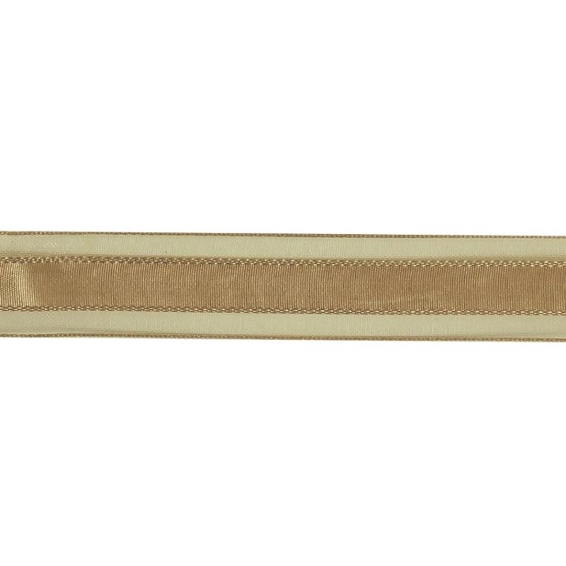 Woven | Beige Woven Ribbon With Sheer Organza Borders – 0.75" Ribbons Sheer