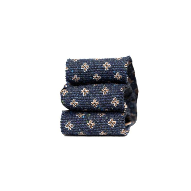 Woven | Blue And Beige Floral Wool Jacquard Ribbon – 1" Jacquard Jacquard