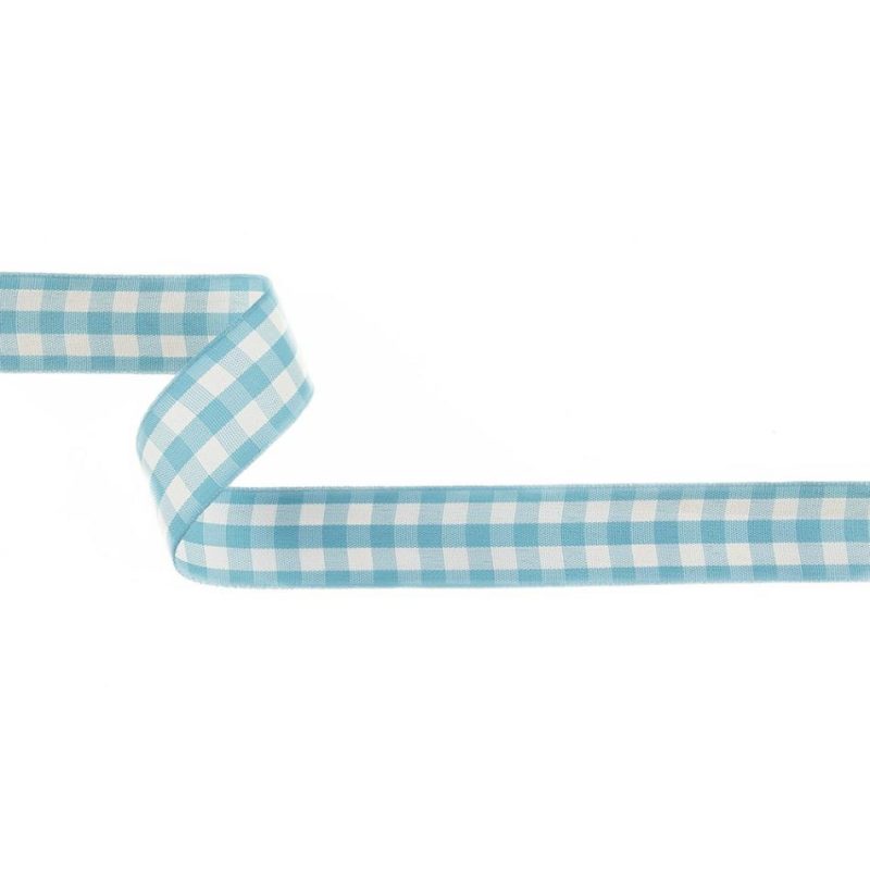 Woven | Blue And Bright White Gingham Woven Ribbon – 1" Ribbons Bright White