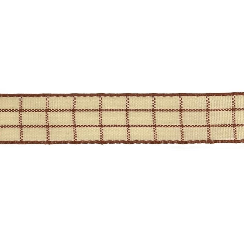 Woven | Brown And Ethereal Green Windowpane Check Woven Ribbon – 0.625" Ribbons Ethereal Green