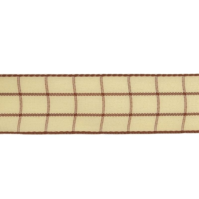 Woven | Brown And Ethereal Green Windowpane Check Woven Ribbon – 1" Ribbons Ethereal Green