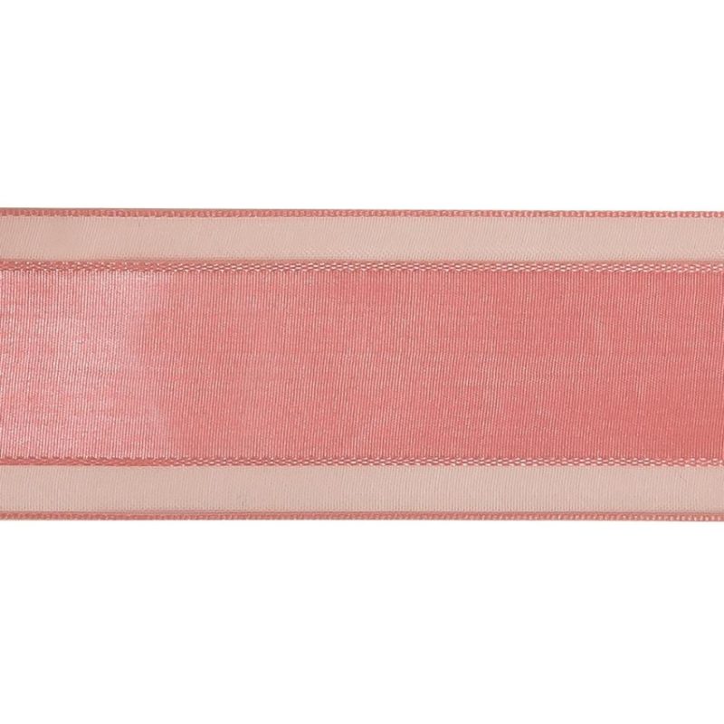 Woven | Bubblegum Woven Ribbon With Sheer Organza Borders – 1.5" Ribbons Sheer