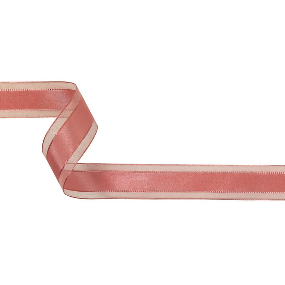 Woven | Bubblegum Woven Ribbon With Sheer Organza Borders – 1" Ribbons Sheer