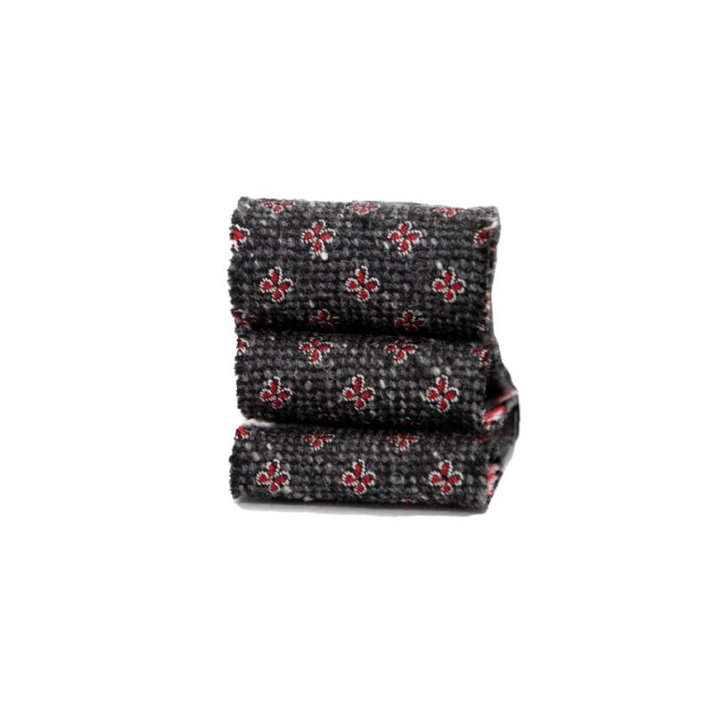 Woven | Dark Gray And Red Floral Wool Jacquard Ribbon – 1" Jacquard Jacquard