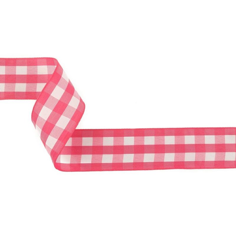 Woven | Fuchsia And Bright White Gingham Woven Ribbon – 1.5" Ribbons Bright White