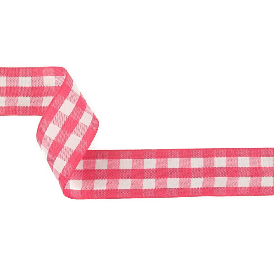 Woven | Fuchsia And Bright White Gingham Woven Ribbon – 1.5" Ribbons Bright White