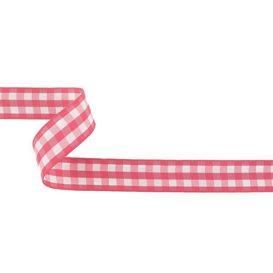 Woven | Fuchsia And Bright White Gingham Woven Ribbon – 1" Ribbons Bright White