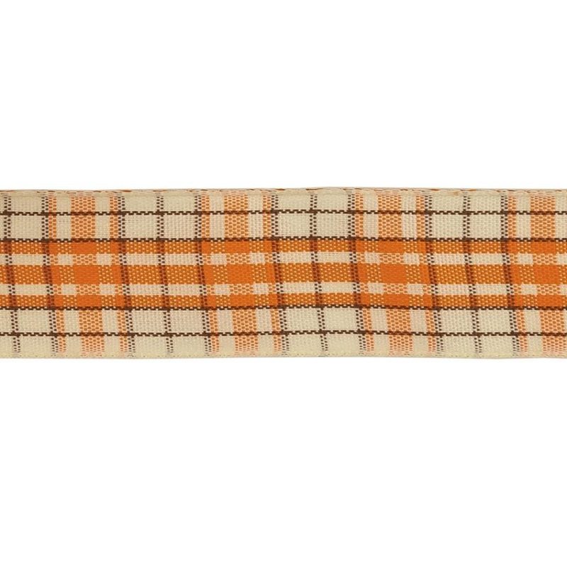 Woven | Golden Poppy, Brown And Vanilla Ice Plaid Woven Ribbon – 1" Ribbons Vanilla Ice,Golden Poppy